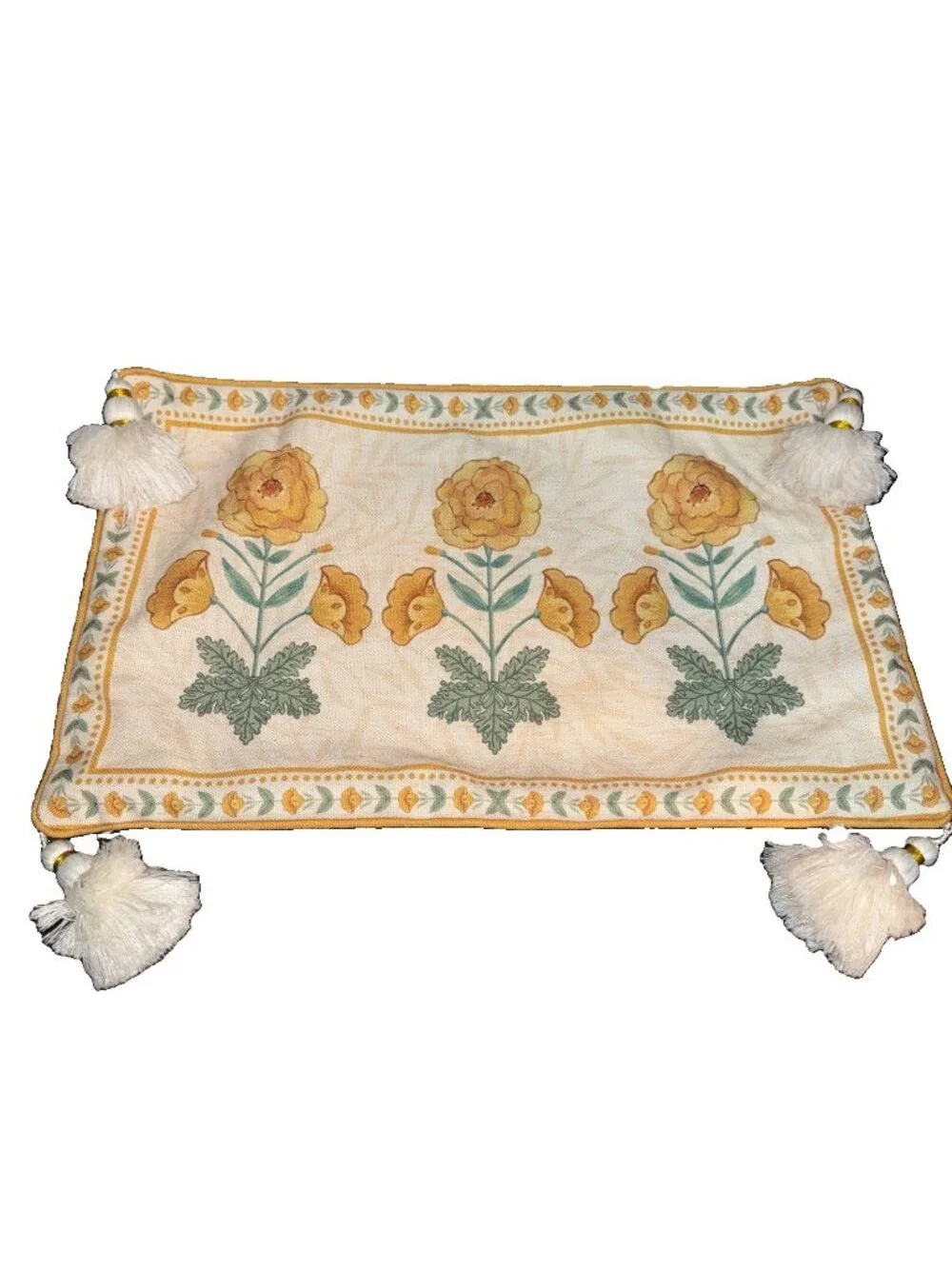 Sofa Pillow Case Cover Needlepoint LOOK Floral Cushion Home Decor 12x20” Tassels